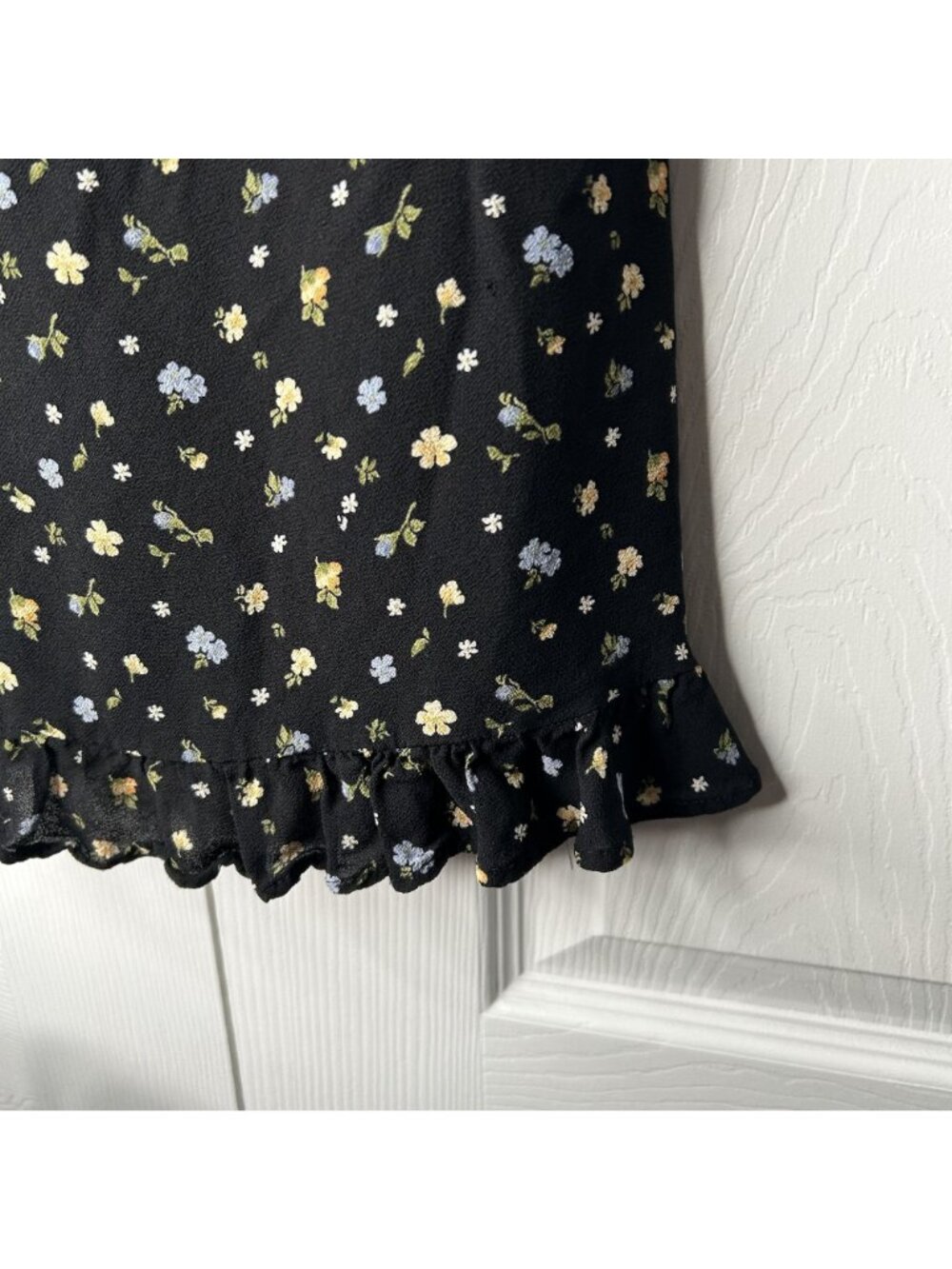 Reformation Fraise Black Floral Printed Tie Front Mini Dress Women's Size 0 - Picture 7 of 14
